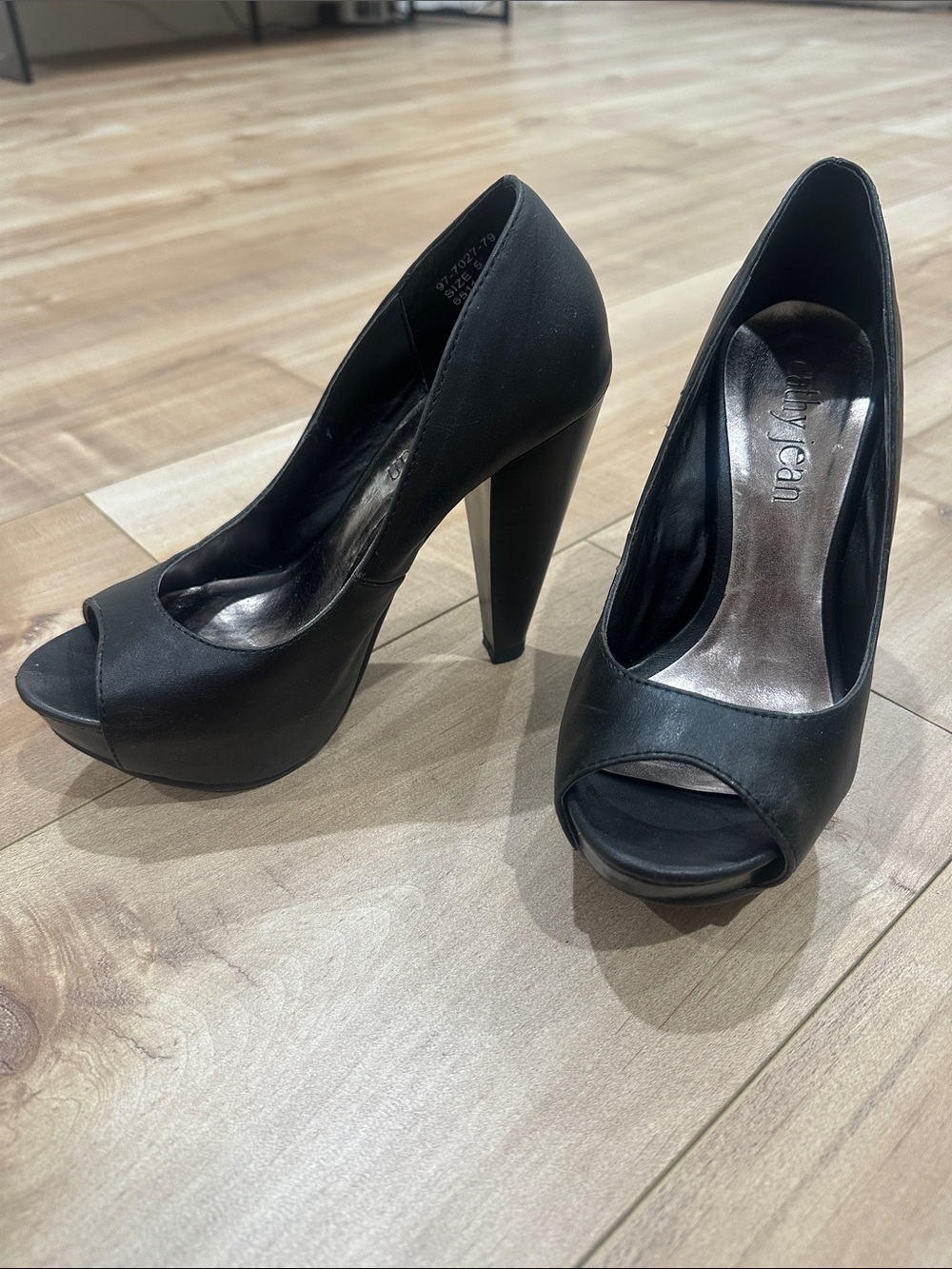 Cathy Jean Black Peep-Toe Platform Pumps